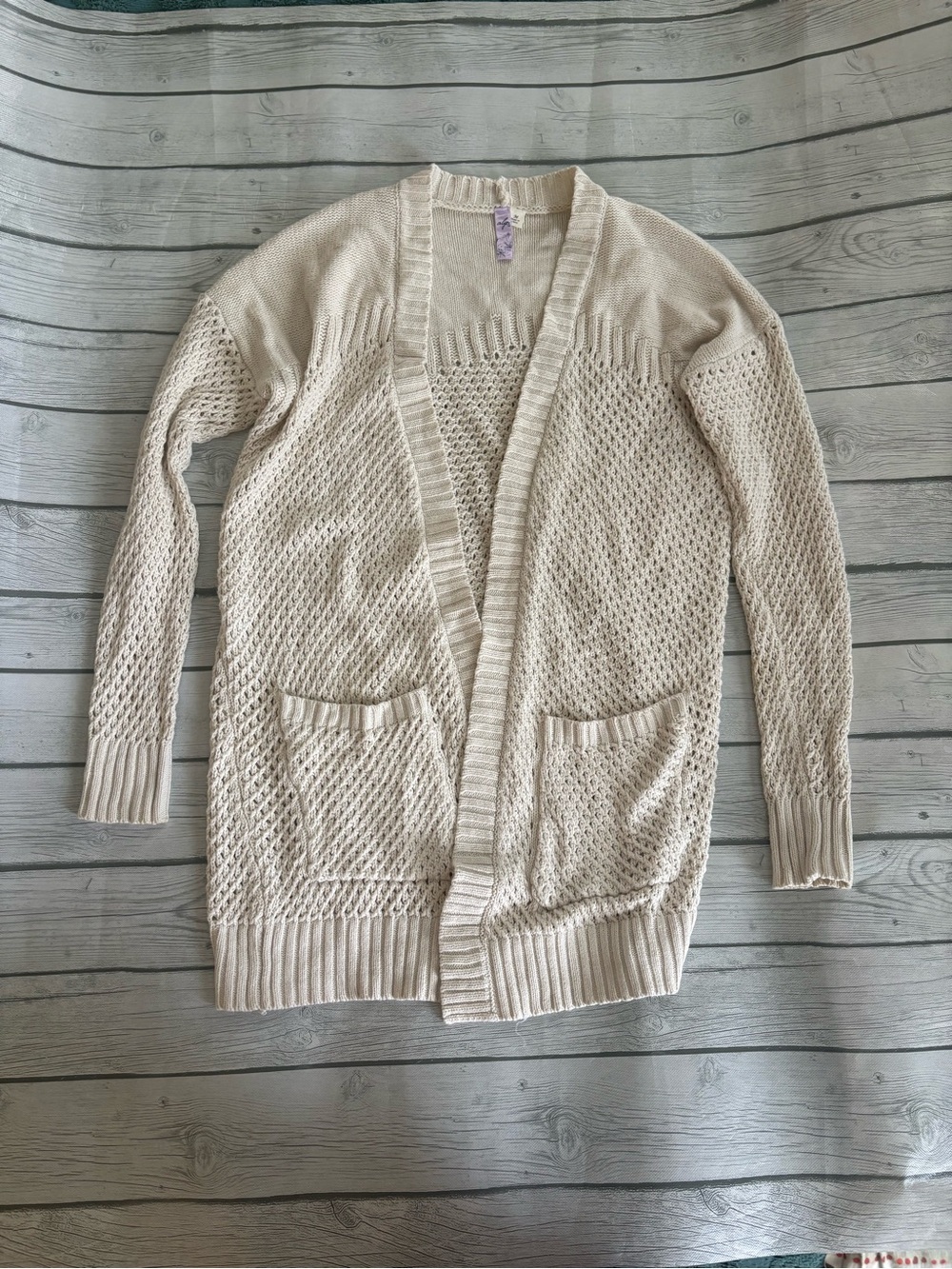 Alya Cream Open-Front Knit Cardigan with Patch Pockets
